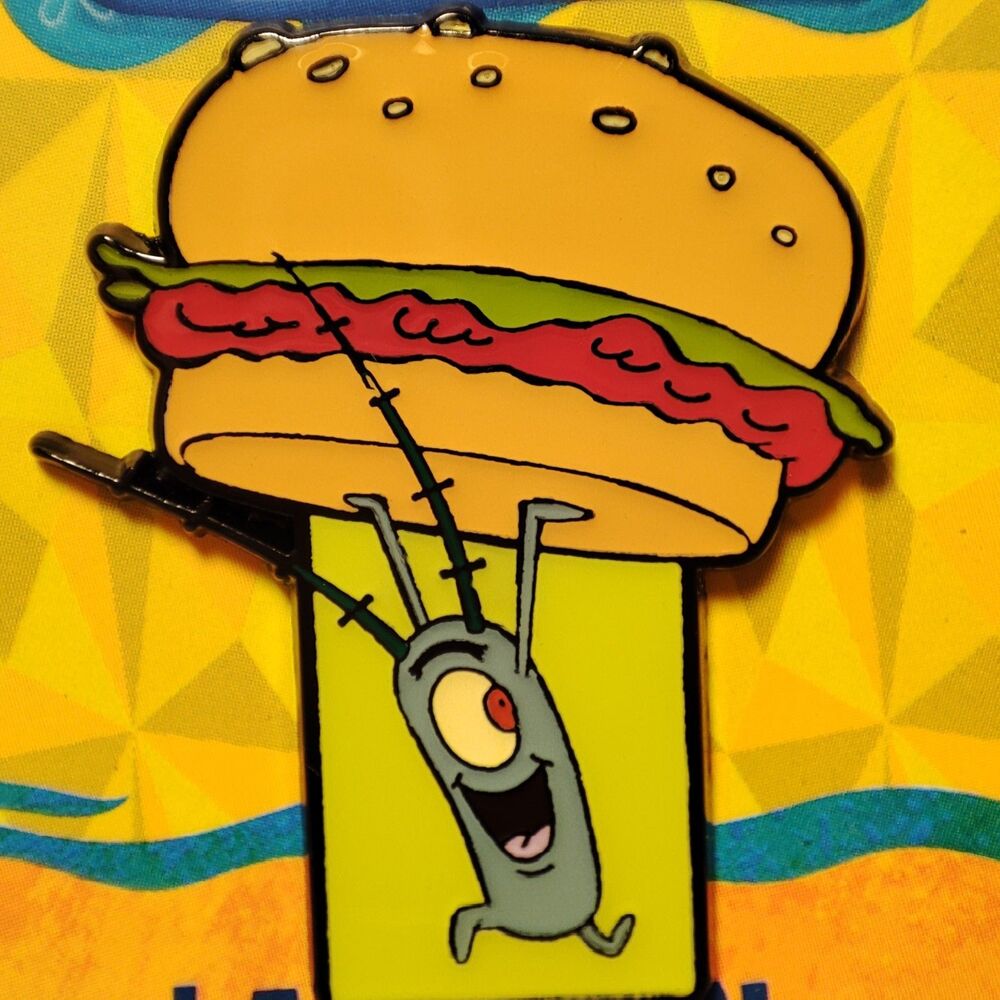 Spongebob Squarepants Plankton Stealing Krabby Patty Enamel Pin Official Badge